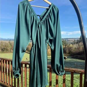 SHEIN Deep Green V-Neck Blouse